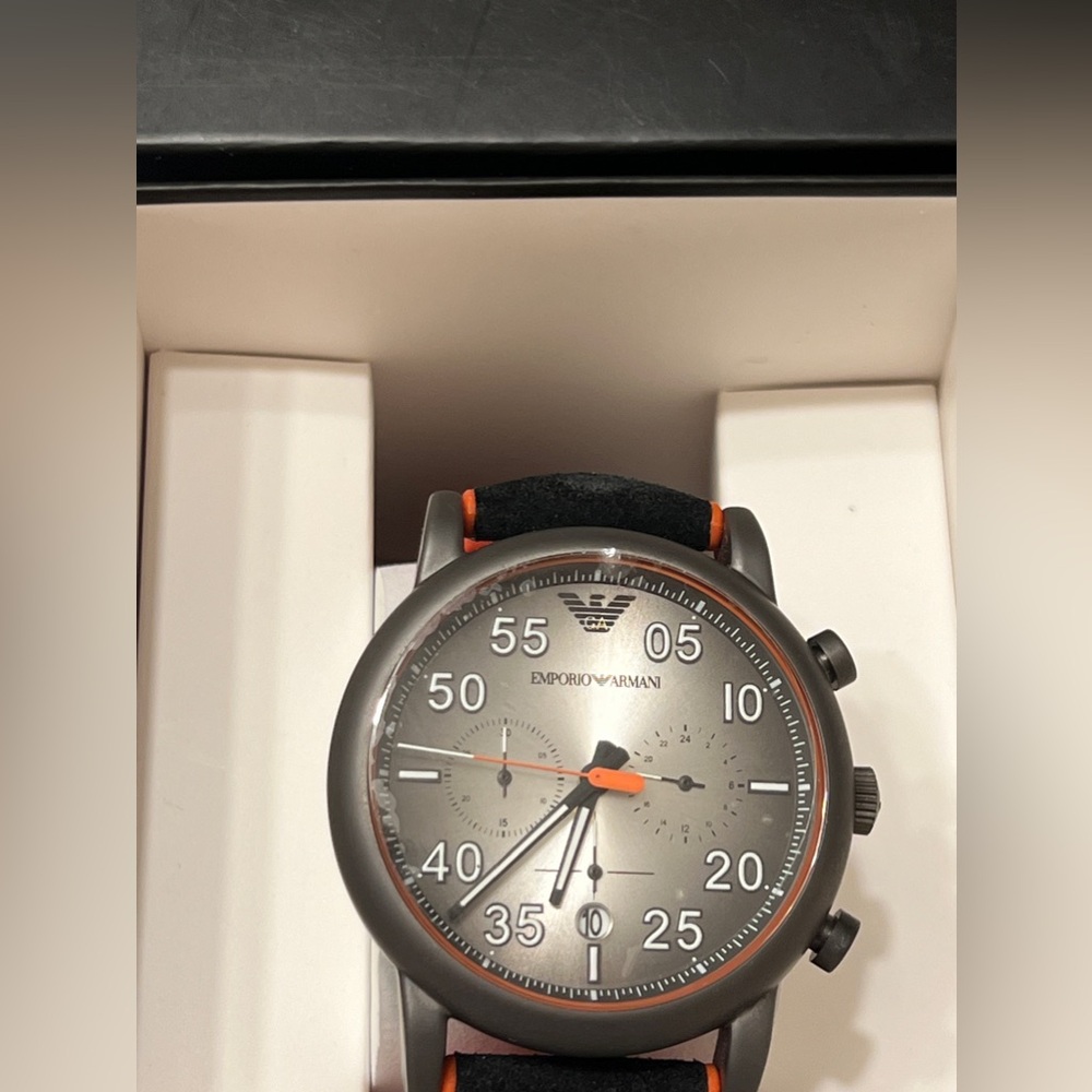 Mens Wristwatch EMPORIO ARMANI LUIGI AR11174 Chrono Silicone Orange Suede  Black